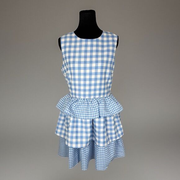 English Factory Dresses & Skirts - English Factory Blue Gingham Tiered Ruffle Dress Size M Fit & Flare Lined
